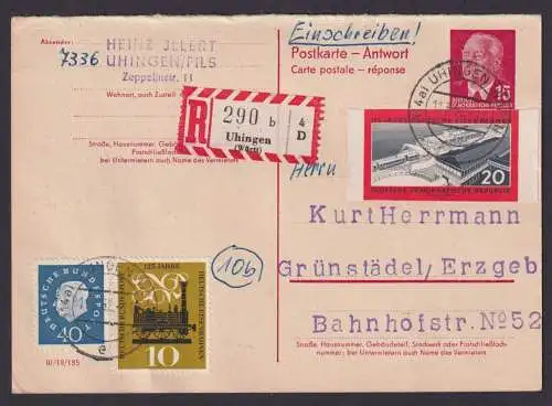 DDR Einschreibe Ganzsache P 65 A + Eisenbahn ungezähnt Uhingen Württemberg n.