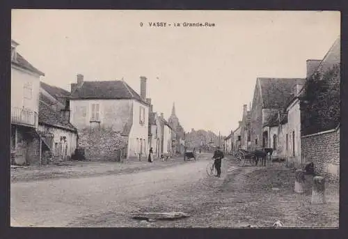 Ansichtskarte Vassy Frankreich Gemeinde Hauptstrasse Pferdefuhrwerk