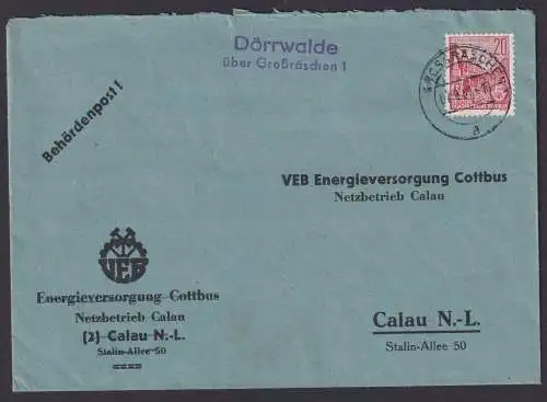 Dörrwalde über Großräschen Brandenburg DDR Brief Landpoststempel n.Calau