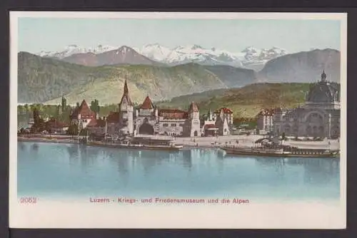 Ansichtskarte Luzern Schweiz Kriegs u Friedensmuseum und die Alpen