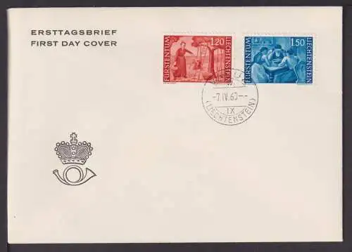 Liechtenstein Brief 396-397 Ländliche Motive guter FDC Kat.-Wert 120,00 7.4.1960