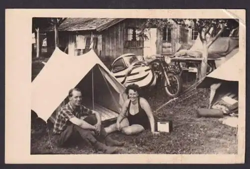 Privat Foto Ansichtskarte Camping campen Motorrad Oldtimer