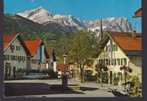 Ansichtskarte Garmisch Partenkirchen Bayern Floriansbrunnen Zugspitzgruppe