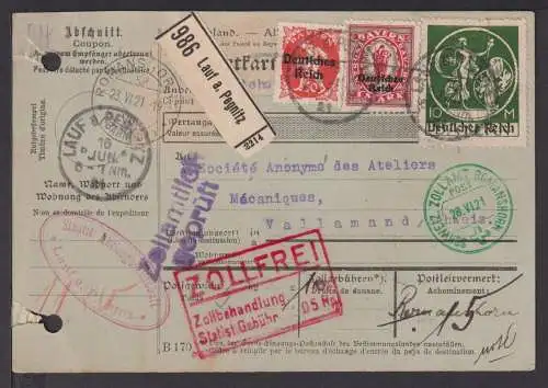 Deutsches Reich Auslands Brief Bayern Abschied MIF 137 I 10 Mark Paketkarte Lauf