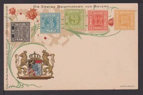 Altdeutschland Bayern sehr schöne Wappen Ansichtskarte Abb. Klassik Briefmarken