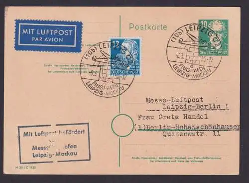 Flugpost Brief Air Mail SBZ Ganzsache P 35 02 + ZuF Persönlichkeiten Leipzig