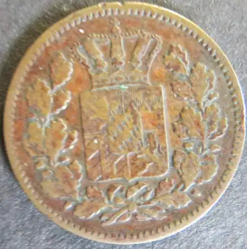 Münze Bayern 1862 - 2 Pfenning Scheidemünze Gekrönter Schild ss