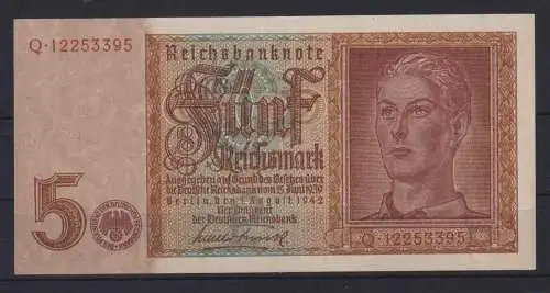 Geldschein Banknote Reichsbanknote 5 Reichsmark 3. Reich Berlin 1.8.1942