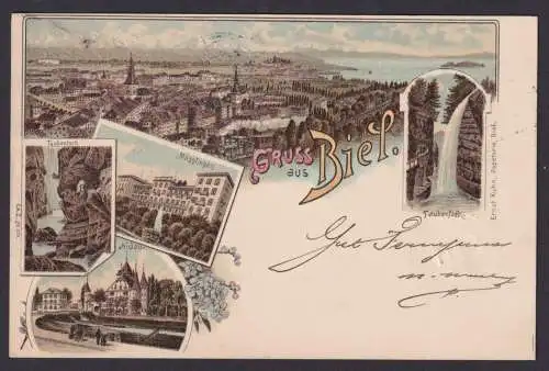 Ansichtskarte Biel Bienne Schweiz Maggtingen Nidau Taubenloch Künstler Litho n.