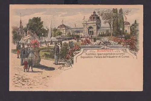 Ungarn Litho Ganzsache 2 Kreuzer Budapest Palais Park Springbrunnen