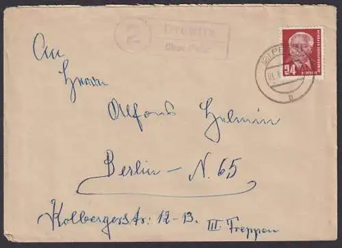 Drehwitz über Peitz Brandenburg DDR Brief Landpoststempel n. Berlin