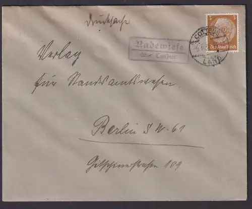 Radewiese über Cottbus Brandenburg Deutsches Reich Brief Landpoststempel