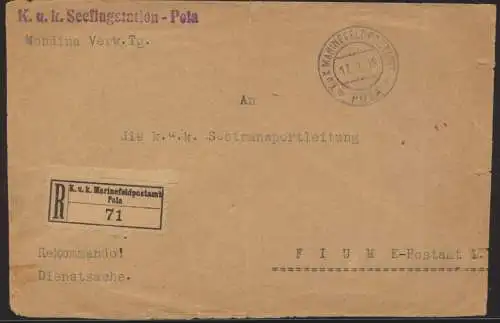 Flugpost air mail Österreich Austria K.u.K. Seeflugstation Pola nach Fiume mit