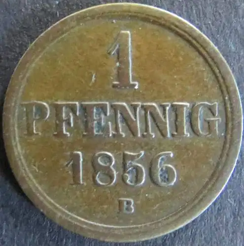 Münze Braunschweig 94 - 1 Pfennig 1856 Sachsenross Kupfer vz