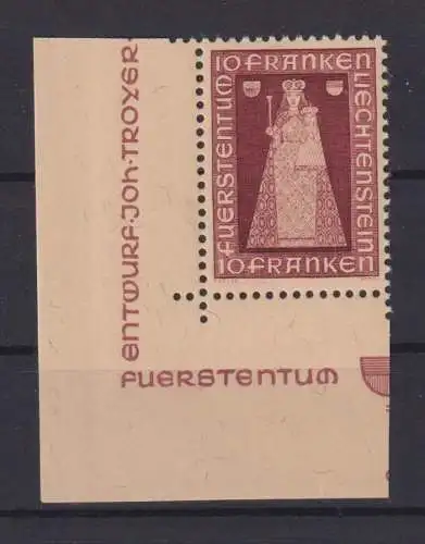 Liechtenstein 197 Madonna von Dux Bogenecke Eckrand tadellos postfrisch 110,00++