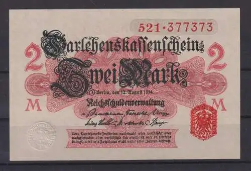 Geldschein Banknote Deutsches Reich Darlehenskassenschein 2 Mark 12.8.1914