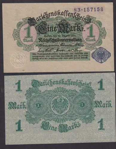 Geldschein Banknote Deutsches Reich Darlehenskassenschein 1 Mark 12.8.1914