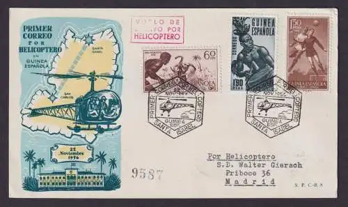 Helikopter Flugpost Brief Air Mail Spanisch Guinea Santa Isabel Madrid Spanien