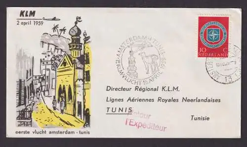 Flugpost Brief Air Mail KLM Amsterdam Niederlande nach Tuinis Tunesien 16.4.1959