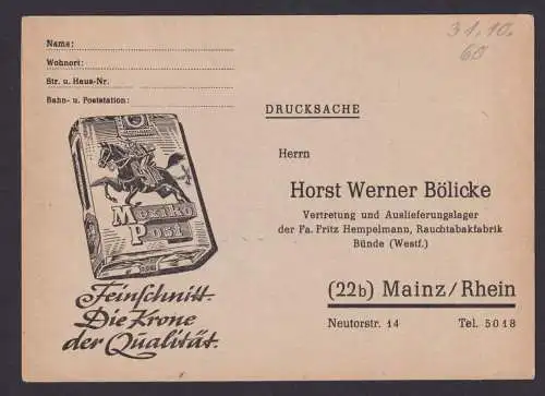 Briefmarken Mainz Reklame Bölicke Tabak Mexiko Post Rauchen Bundesrepublik