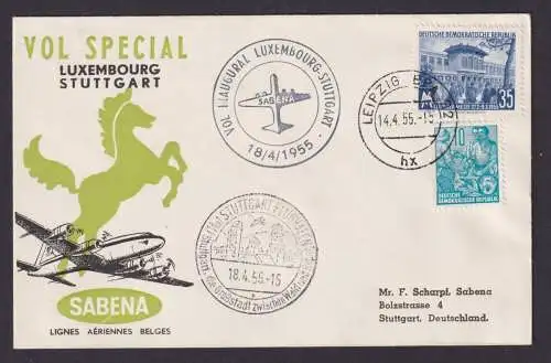 Flugpost Brief Air Mail Luxemburg Sabena Stuttgart Zuleitung DDR Leipzig