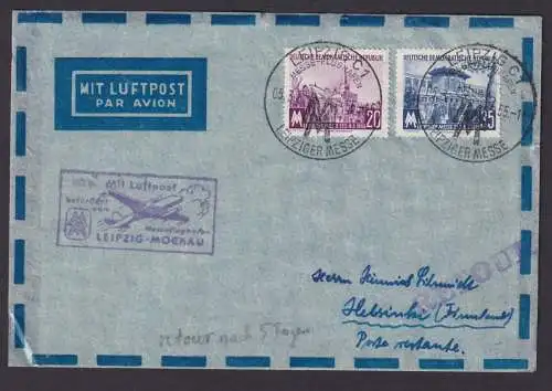 Flugpost Brief Air Mail DDR Messeflughafen Leipzig Mockau nach Helsinki Finnland