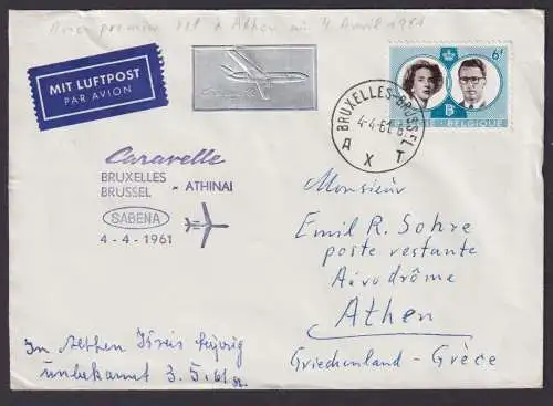 Flugpost Brief Air Mail Belgien Sabena Caravelle Brüssel Athen Griechenland