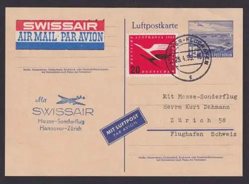 Flugpost Brief Air Mail Berlin Ganzsache + ZuF Bund Luftpost Lufthansa Hannover