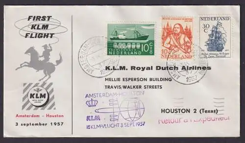 Flugpost Brief Air Mail KLM Erstflug Amsterdam Houston Texas USA 3.9.1957