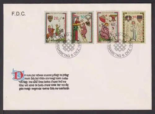 Liechtenstein Brief 420-423 Minnesänger schöner FDC Vaduz 6.12.1962