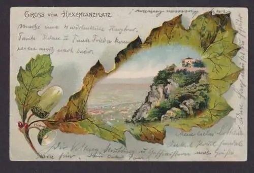 Litho Ansichtskarte Thale Sachsen Anhalt Harz Hexentanzplatz Eichenblatt nach