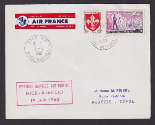 Flugpost Brief Air Mail Air France Erstflug Nizza Ajaccio Frankreich 1.6.1960