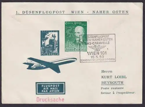 Flugpost Brief Air Mail Österreich selt Privatganzsache 1. Düsenflug Wien Naher