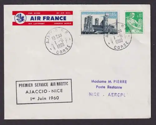 Flugpost Brief Air Mail Air France Ajaccio Frankreich Erstflug Nizza 1.6.1960