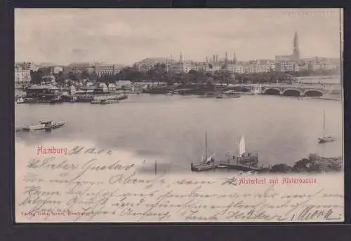 Ansichtskarte Hamburg Alster Fluss Schiffe Anlegeplatz nach Altona 31.12.1901