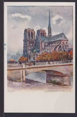 Ansichtskarte Künstlerkarte Sign. Paris Catedrale Notre Dame Brücke Seine Fluss