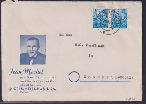 DDR Brief Jean Meckel Musiker Stimmungs u. Vortragskünstler Crimmitschau Sachsen