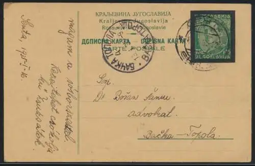 Jugoslawien Serbien Yugoslavia Serbia Senta Ganzsache postal stationery 75 Pa