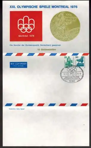 Bund Privatganzsache Luftpost Faltbrief Olympia 1976 2 WST Unfall Leverkusen