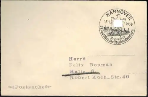 Deutsches Reich Postsache Wassersport SST Hannover 28. Dt. Meisterschaftsrudern