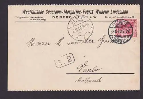 Bünde NRW Deutsches Reich Reklame Lindemann Margarine n. Venlo Niederlande 1910