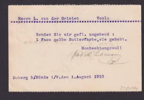 Bünde NRW Deutsches Reich Reklame Lindemann Margarine n. Venlo Niederlande 1910