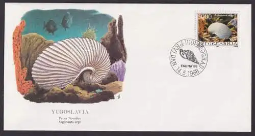 Yugoslawija Jugoslawien Fauna Muschel Papiernautilus schöner KünstlerBrief