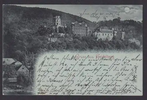 Litho Ansichtskarte Heidelberg Baden Württemberg Nachtlitho n. Karlsruhe