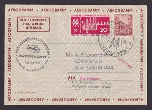 Flupost airmail DDR Ganzsache Aerogramm + ZuF Leipzig Kopenhagen Dänemark