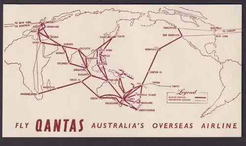 Flugpost Air Mail Qantas Australien Overseas Airline inter. Karte mit Flugrouten