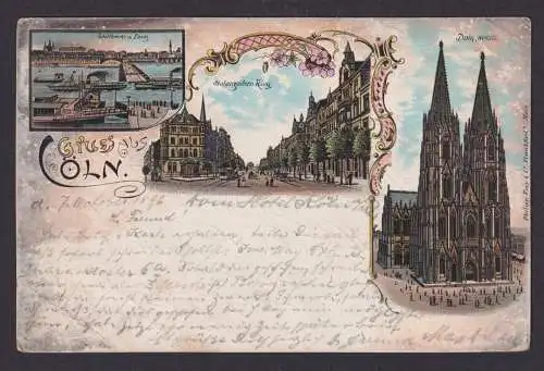 Litho Ansichtskarte Cöln Köln NRW Dom Hohenzollern Ring Schiffbrücke