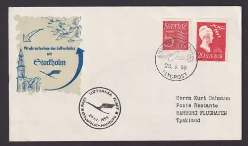 Flugpost Brief Air Mail Schweden Lufhansa Erstflug Stockholm Hamburg 20.4.1959