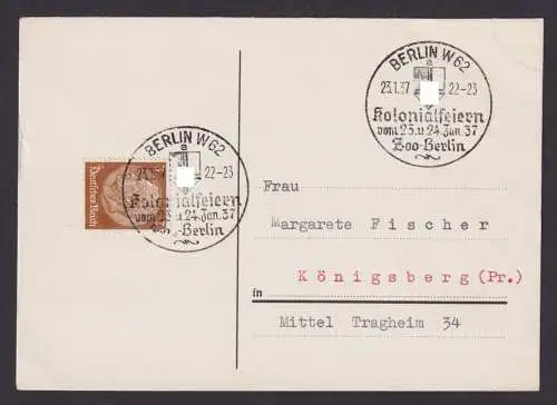 Berlin Deutsches Reich Karte SST Kolonialfeiern vom 23. u. 24.Juni 1937 Zoo