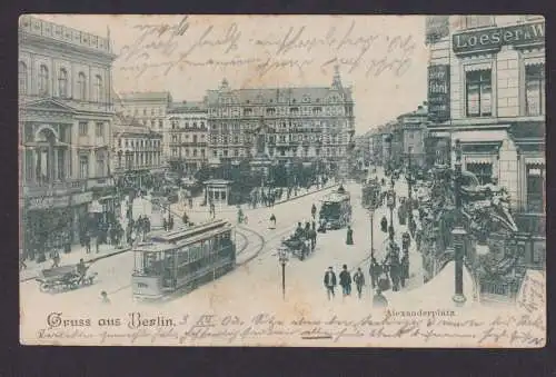 Ansichtskarte Berlin Alexanderplatz Strassenbahn Pferdefuhrwerke Denkmal